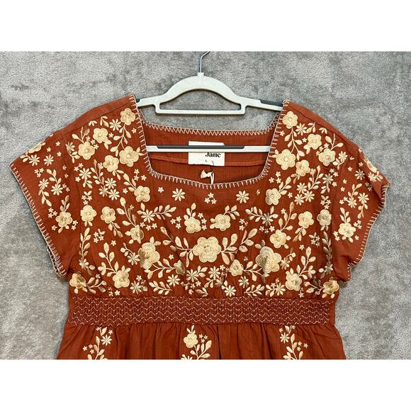 Savanna Jane Babydoll Blouse Large Orange Floral Embroidered Boho Cottage Core - Picture 2 of 7